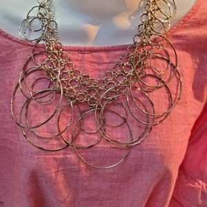 Vintage Silver Plated Circles and Chainlink Bib Statement Necklace